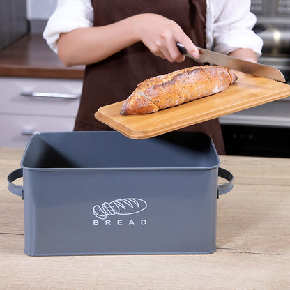 Storage Box With Bamboo Cutting Board Lid Bread Box Metal Galvanized Organization Snack Box Bread Bin Kitchen Food Containers - StorageandmoreStorage