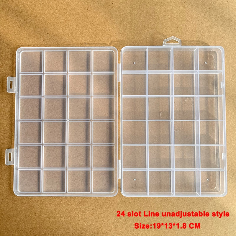 Yidensy 1pcs Square Transparent Plastic Storage Box Case 10/24 Slot Adjustable for Pills Jewelry Beads Earring Case Organizer - StorageandmoreStorage