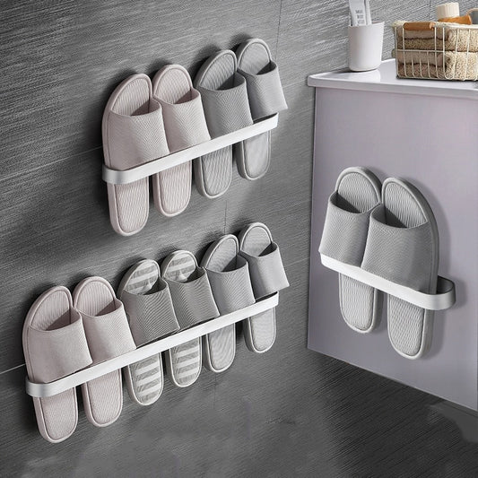 Slipper Rack  Towel Hanger Wall-Mounted Shoes Storage Rack Punch Free Slippers Holder - StorageandmoreStorage