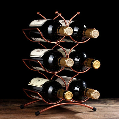 European style 6 Bottle Wine Rack Metal Freestanding Kitchen Storage Stand Wine Cabinet Grape Wine Shelf Display Bar - StorageandmoreStorage