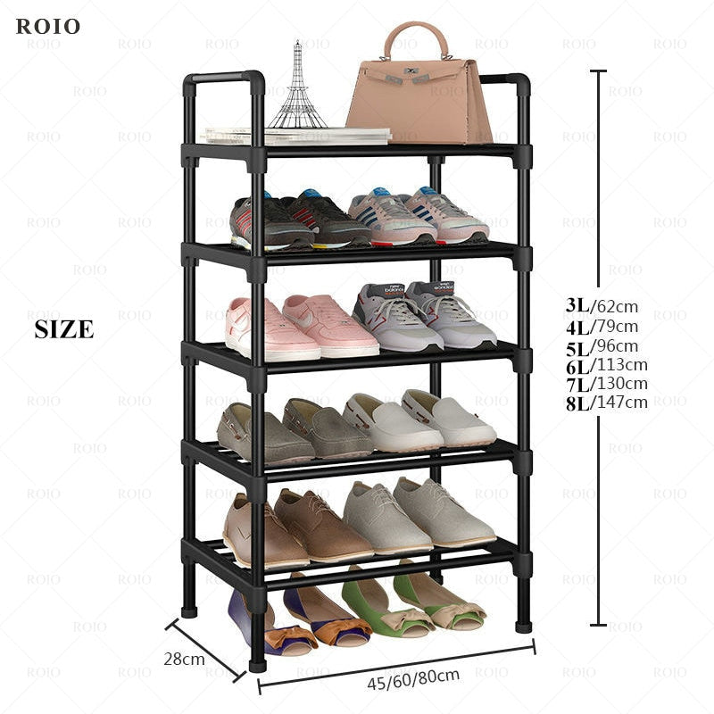 Simple Shoe Rack Metal Shoe Shelf Footwear Shoe Rack Living Room Space Saving Shoes Organizer Stand Holder Black Shoe Shelf - StorageandmoreStorage