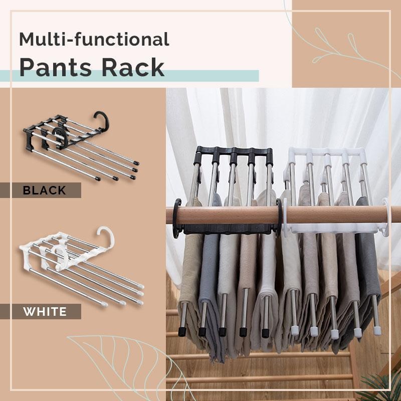 5 in 1 Pant Rack Hanger for Clothes Organizer Multifunction Shelves Closet Storage Organizer StainlessSteel Folding clothes hang - StorageandmoreStorage