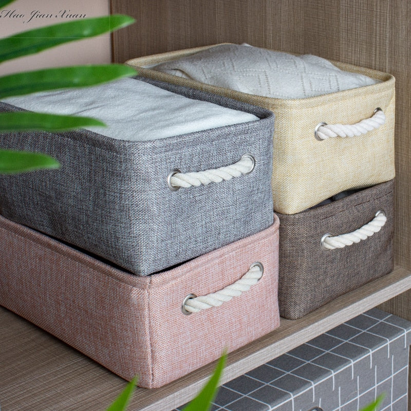 Cotton Linen Folding Storage Baskets Kids Toys Organizer Clothes and Sundries Storage Box Cabinet Storage Bag Laundry Basket - StorageandmoreStorage