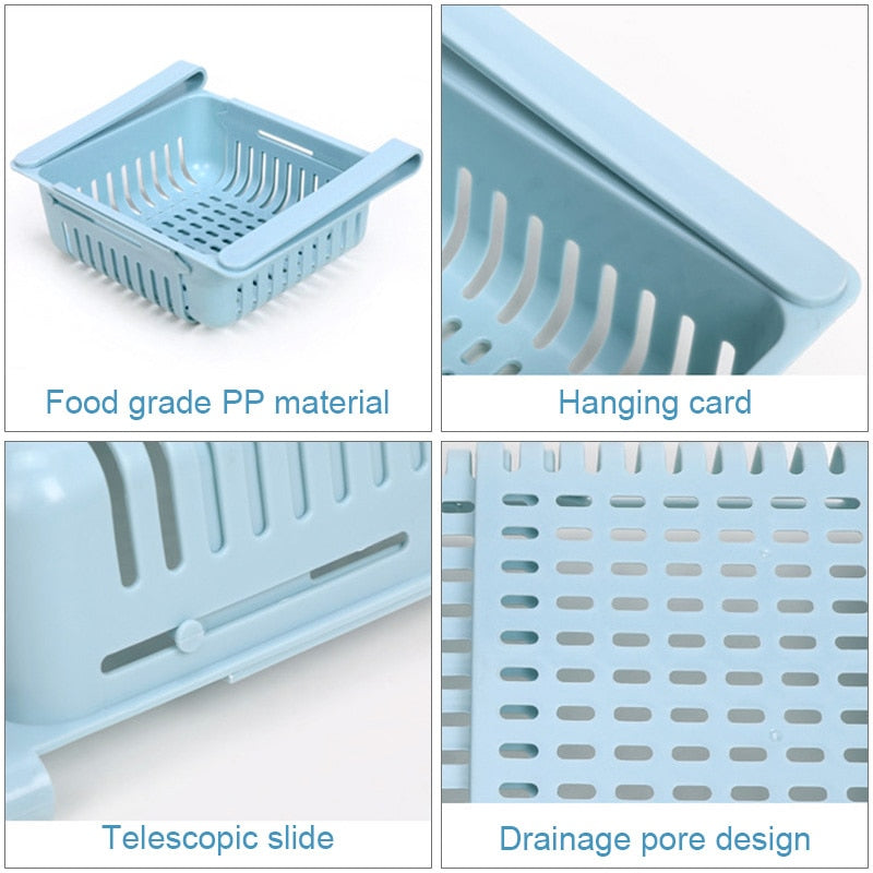 Fridge Storage Rack Basket Adjustable Kitchen Organizer Pull-out Drawer Basket Refrigerator Storage Shelf Kitchen Accessori - StorageandmoreStorage