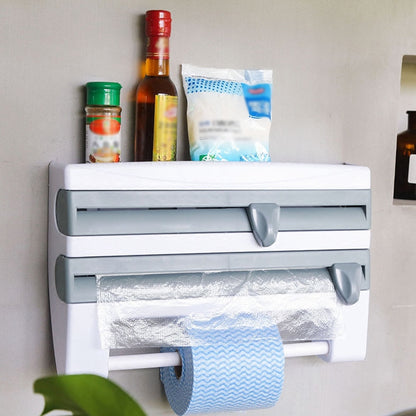 Kitchen Organizer Paper Towel Holder 4 In 1 Cling Film Cutting Holder Sauce Bottle Tin Foil Paper Storage Rack Kitchen Shelves - StorageandmoreStorage