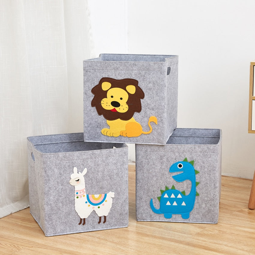 11inch Cube Children&#39;s Storage Box Cartoon Animal Felt Fabric Storage Basket For Kids Toys Organizers Kindergarten Closet Boxes - StorageandmoreStorage