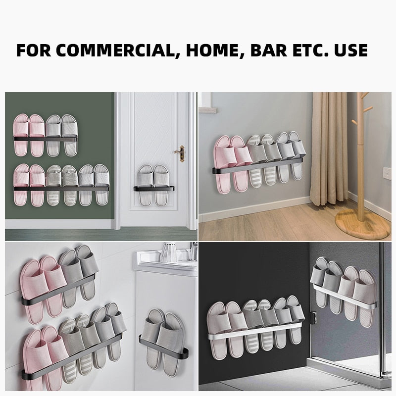 Slipper Rack  Towel Hanger Wall-Mounted Shoes Storage Rack Punch Free Slippers Holder - StorageandmoreStorage