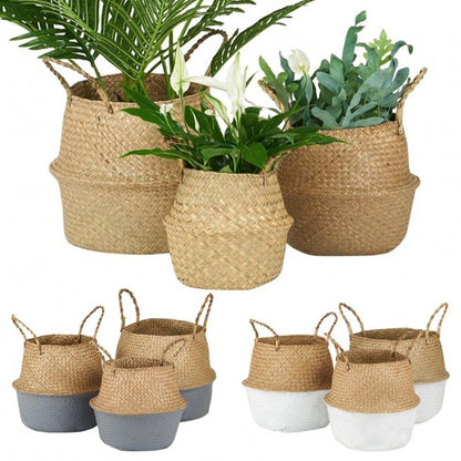 Storage-Baskets Natural Seagrass Belly Baskets Laundry Basket Decorative Flower Pot Cover Closet Storage Bin Organizer - StorageandmoreStorage