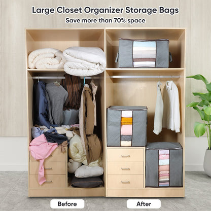 Joybos Quilt Storage Bag Moisture & Dust Proof Closet Organizer Non-Woven Blanket Pillow Storage Large Mobile Clothe Visible Bag - StorageandmoreStorage