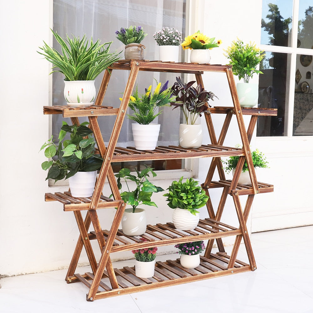 Large Triangular Wood Plant Stand Indoor 6 Tier Flower Pot Holder Shelf Corner Display Rack Organizer Shelves - StorageandmoreStorage