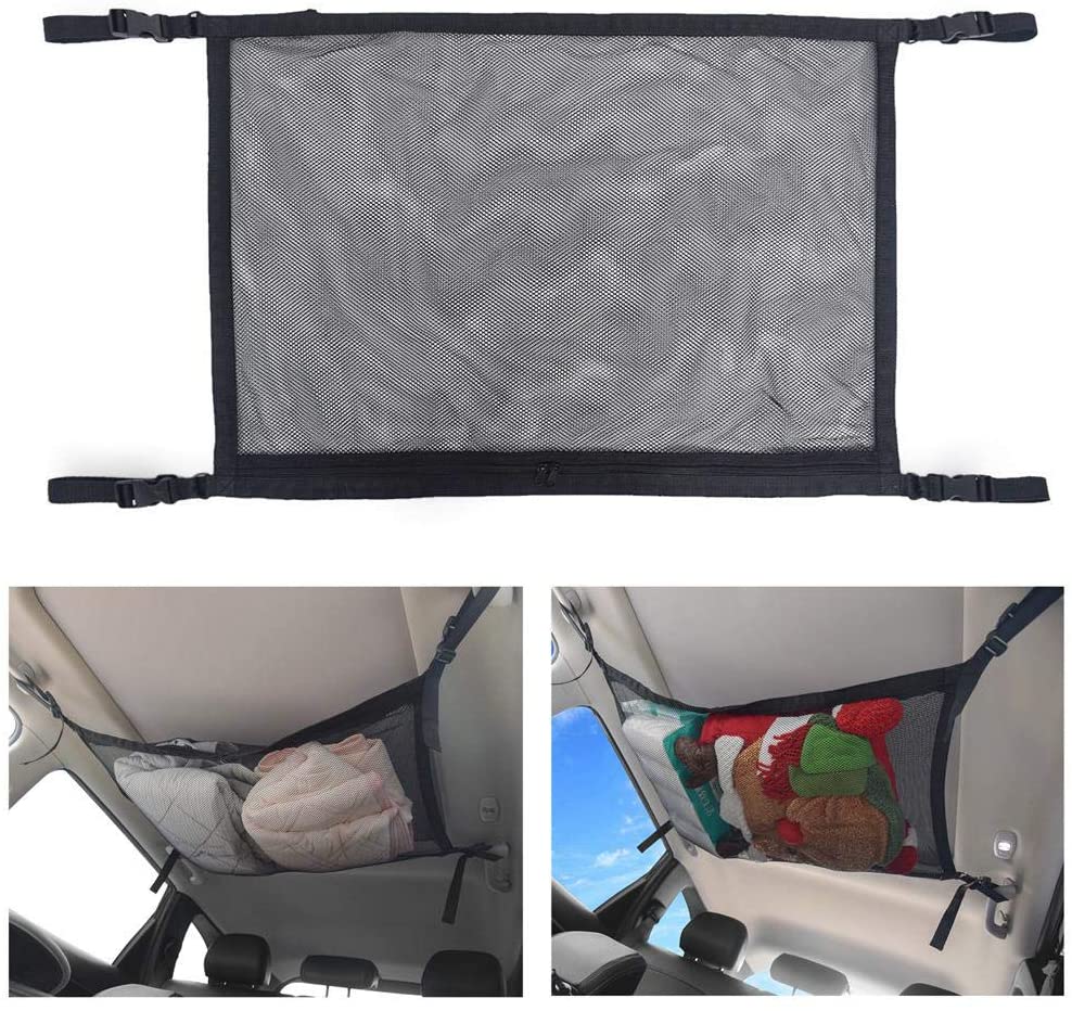 Portable Car Ceiling Storage Net Pocket Roof Interior Cargo Net Bag Car Trunk Storage Pouch Sundries Storage Organizer - StorageandmoreStorage