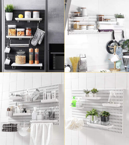 Pegboard Hanging Accessories Shelf Storage Bins Hook Brackets Clips No Punching for Garage Kitchen Pegboard Wall Organizer - StorageandmoreStorage