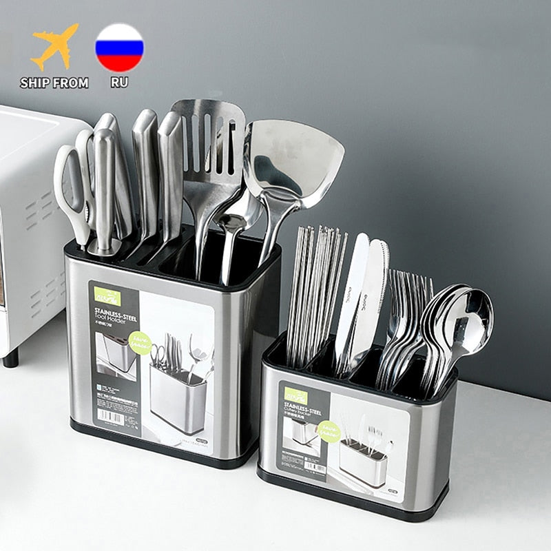 Kitchen Cutlery Organizer Knife Stand Plastic Drain Storage Holder Spoon Fork Chopstick Kitchenware Cooking Tool Tray Shelf Box - StorageandmoreStorage