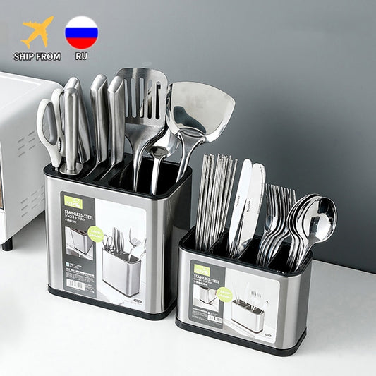 Kitchen Cutlery Organizer Knife Stand Plastic Drain Storage Holder Spoon Fork Chopstick Kitchenware Cooking Tool Tray Shelf Box - StorageandmoreStorage