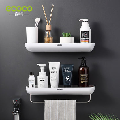 ECOCO Bathroom Shelves Organizer Wall Mount Home Towel shelf Shampoo Rack With Towel Bar Storage Rack Bathroom Accessories - StorageandmoreStorage