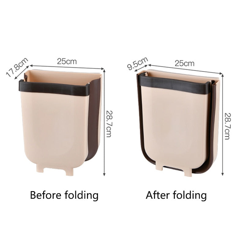 9L Wall Mounted Folding Waste Bin Kitchen Cabinet Door Hanging Trash Bin Car Garbage Trash Can for Bathroom Toilet Waste Storage - StorageandmoreStorage