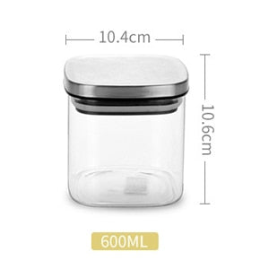 Container for Cereals Glass Sealed Tank Stainless Steel Lid Glass Jar Coffee Bean Storage Tank Kitchen Coarse Food Storage Tank - StorageandmoreStorage