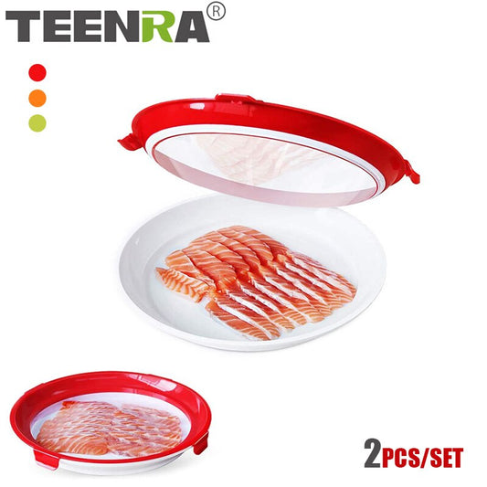 TEENRA 2Pcs Round Food Preservation Tray Kitchen Food Fresh Keeping Storage Container Creative Stackable Food Fresh Tray - StorageandmoreStorage