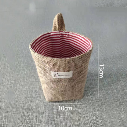 Jute Cotton Linen Bag Desktop Storage Basket Hanging Pocket Small Sack Sundries Storage Box With Handle Cosmetic Storage Bag - StorageandmoreStorage