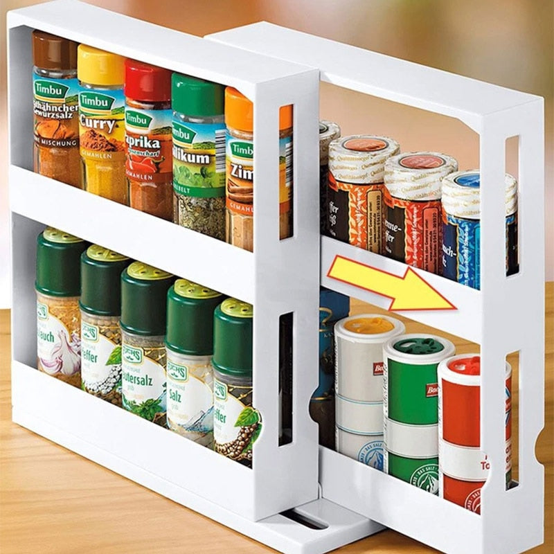 Rotating Storage Rack Kitchen Organizer Spice Storage Rack Cabinet Holder Multifunctional Makeup Storage Bathroom Trolley - StorageandmoreStorage