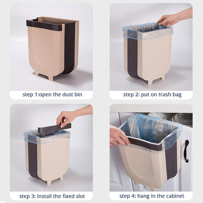 9L Folding Trash Can Kitchen Garbage Bin Foldable Car Waste Bin Wall Mounted Trashcan For Bathroom Toilet Waste Cleaning Tools - StorageandmoreStorage