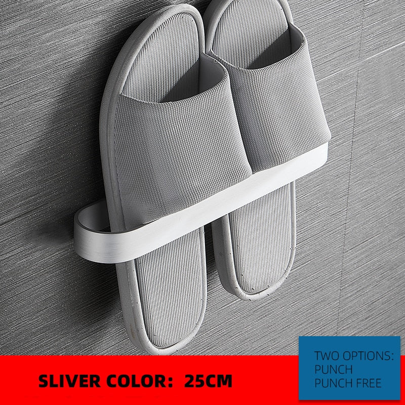 Slipper Rack  Towel Hanger Wall-Mounted Shoes Storage Rack Punch Free Slippers Holder - StorageandmoreStorage