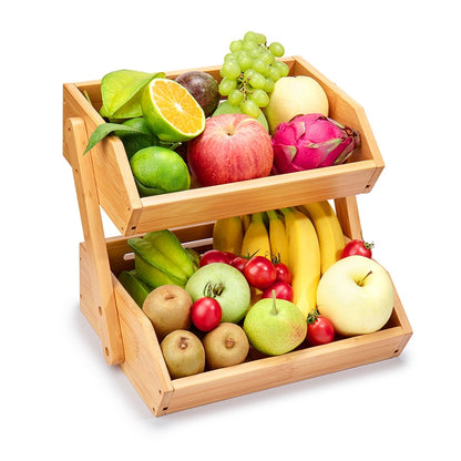 Fruit Basket 2 Tire Bamboo Storage Shelf Breathable Removable Food Container Kitchen Fresh Fruit Vegetable Accessories - StorageandmoreStorage