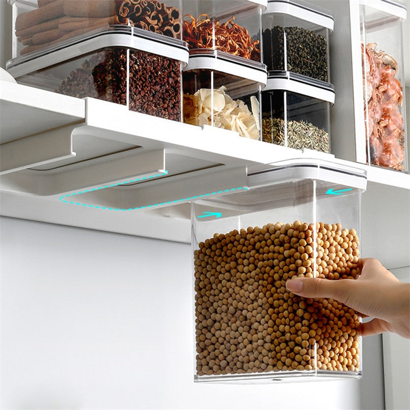 Grains Storage Box with Shelf Wall Mounted Container Plastic Storage Container for Coffee Grains Cereals Kitchen Accessories - StorageandmoreStorage