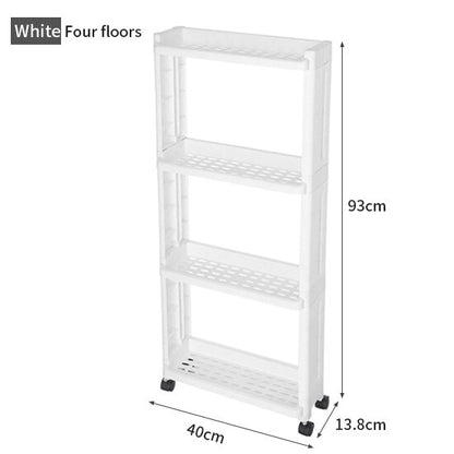 Kitchen Storage Rack For Goods Fridge Side Shelf 2/3/4 Layer Removable With Wheels Bathroom Organizer Shelf Gap Holder - StorageandmoreStorage