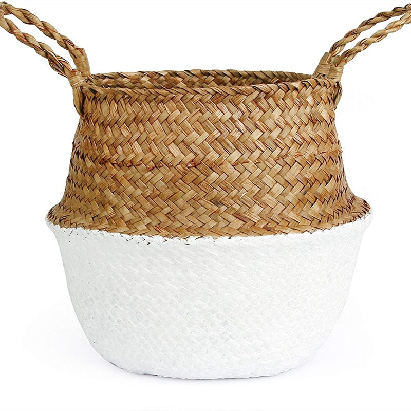 Storage-Baskets Natural Seagrass Belly Baskets Laundry Basket Decorative Flower Pot Cover Closet Storage Bin Organizer - StorageandmoreStorage