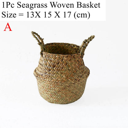 LuanQI Wicker Basket Toy Organizer Folding Rattan Seagrass Storage Basket Laundry Woven Basket Plant Flower Pot For Home Garden - StorageandmoreStorage