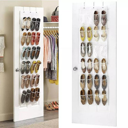 Newest Useful 24 Pockets Over The Door Behind Shoe Organizer Rack Hanging Organizers Space Saver Rack Hanging Storage Hanger - StorageandmoreStorage