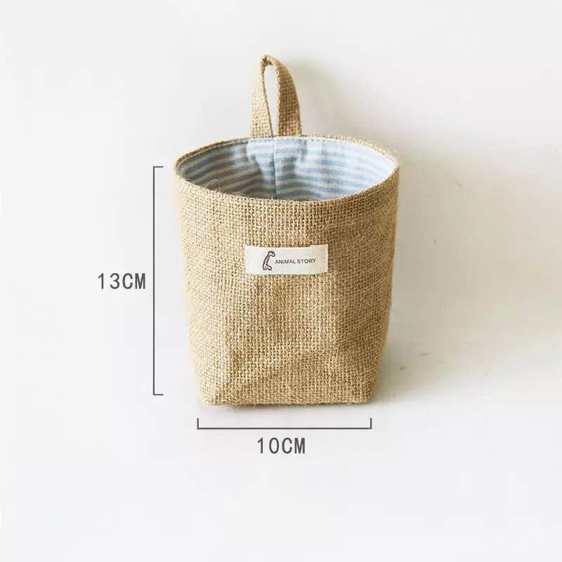 Jute Cotton Linen Bag Desktop Storage Basket Hanging Pocket Small Sack Sundries Storage Box With Handle Cosmetic Storage Bag - StorageandmoreStorage