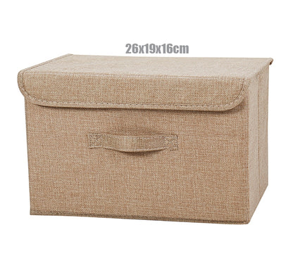 2021 New Washable Cotton Linen Fabric Folding CD Storage Box Foldable Bins Toys Organizer With Lid Storage Basket Laundry Basket - StorageandmoreStorage