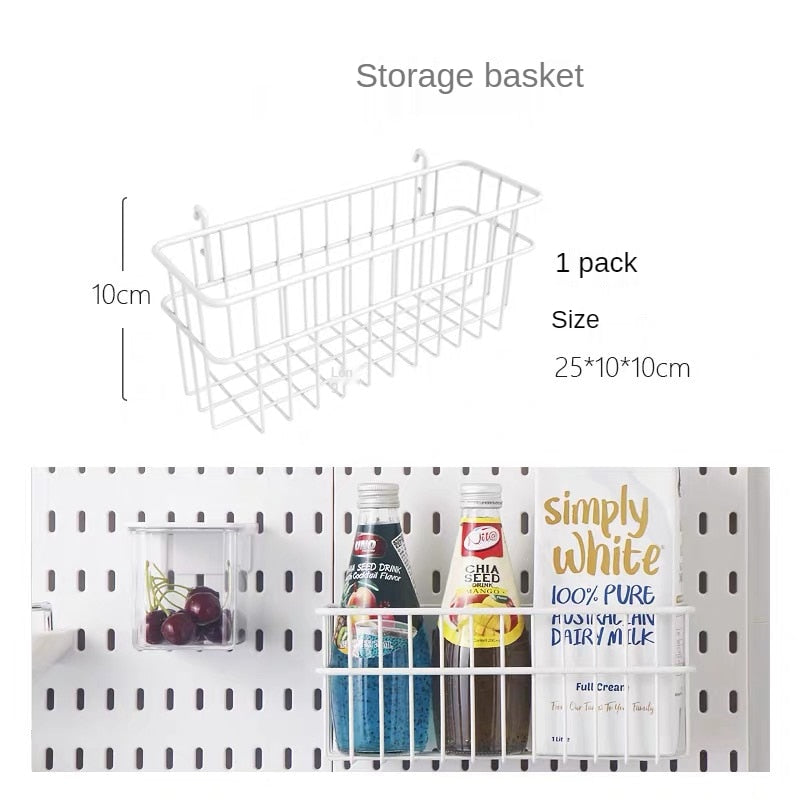 Pegboard Hanging Accessories Shelf Storage Bins Hook Brackets Clips No Punching for Garage Kitchen Pegboard Wall Organizer - StorageandmoreStorage