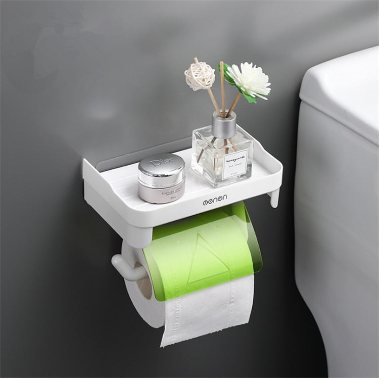 Wall Mount Roll Paper Storage Rack Multi-function Toilet Paper Holder Rack Bathroom Rack Shelves Waterproof kitchen Paper Holder - StorageandmoreStorage