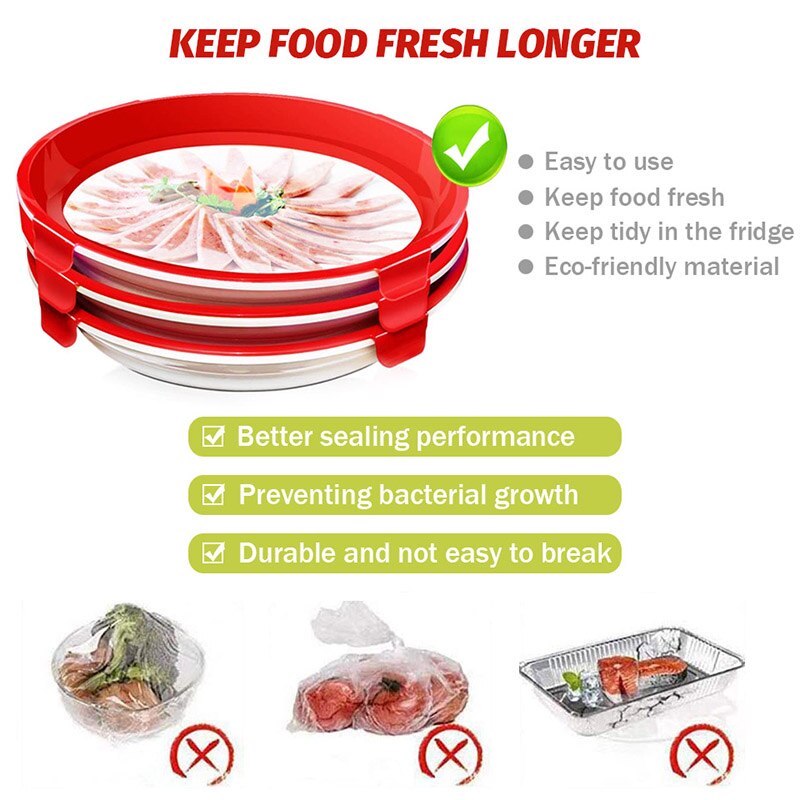 TEENRA 2Pcs Round Food Preservation Tray Kitchen Food Fresh Keeping Storage Container Creative Stackable Food Fresh Tray - StorageandmoreStorage