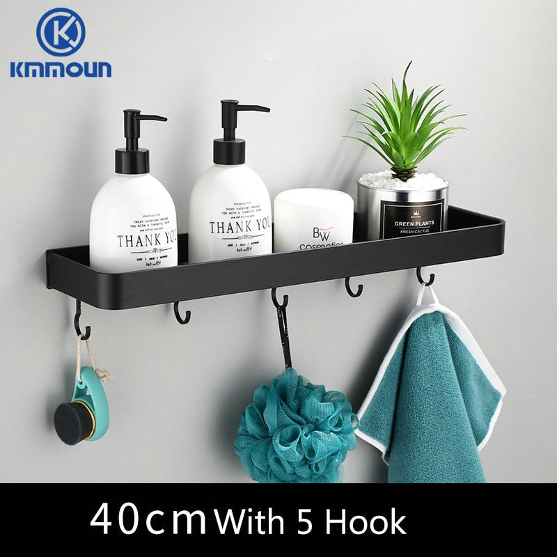 Black / White Bathroom Shelf Shampoo Holder Kitchen Storage Rack Bathroom Hardware Space Aluminum Shower Room Accessory - StorageandmoreStorage