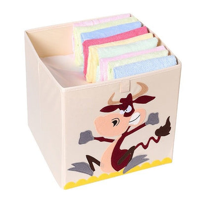 13 inch Foldable Embroidery Animal Cube Storage Box Oxford Fabric Kids Toys Organizers Bins Chest Organizer for Kids Nursery - StorageandmoreStorage