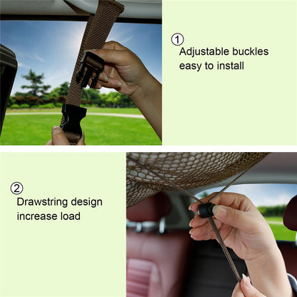 Portable Car Ceiling Storage Net Pocket Roof Interior Cargo Net Bag Car Trunk Storage Pouch Sundries Storage Organizer - StorageandmoreStorage