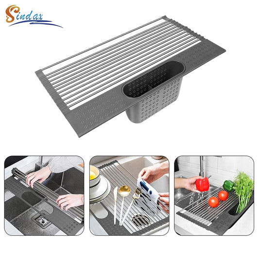 Kitchen Drain Rack Vegetable Fruit Dish Sponge Drainer Holder Basket Dinnerware Drying Shelf Stainless Steel Drainer Holder - StorageandmoreStorage