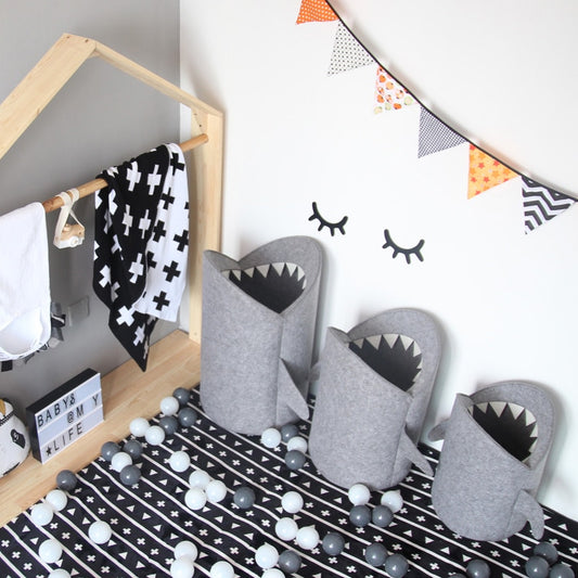 Felt Toy Storage Basket Cute Shark Laundry Basket Clothes Socks Storing Box Children Sundries Container Household Accessories - StorageandmoreStorage