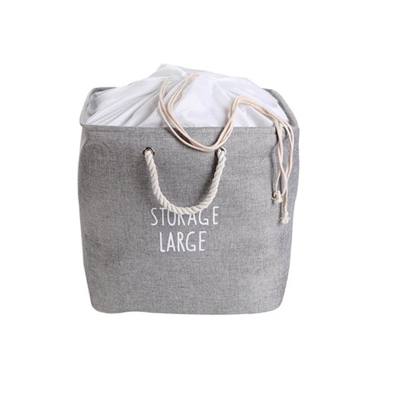 Large Fabric Storage Basket Square Laundry Basket Storage Bag With Drawstring Sundries Book Clothes Toy Storage Bucket Organizer - StorageandmoreStorage