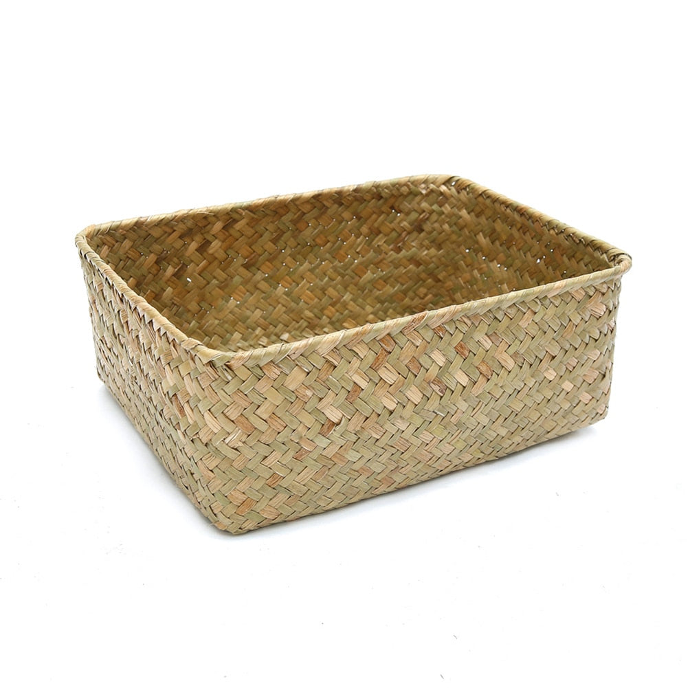 Weaving Storage Basket Rattan Fruit Storage Box Handmade Tea Holder Seagrass Picnic Basket Wickerwork Cosmetics Organizer - StorageandmoreStorage