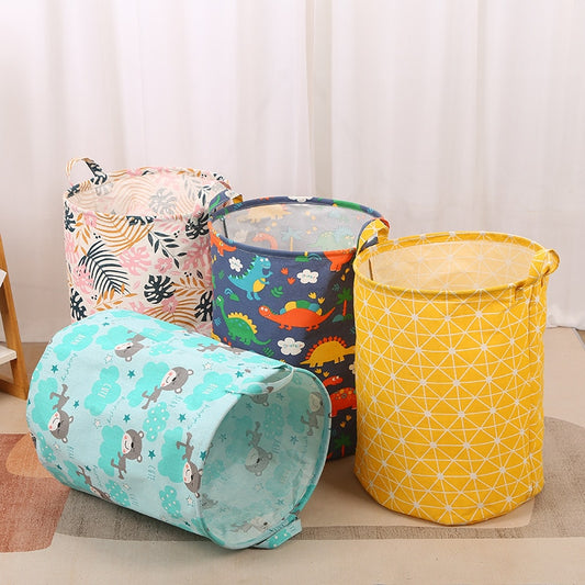 New Print Laundry Basket Portable Foldable Home Laundry Storage Bag Cotton Linen Hamper for Kids Toys Dirty Clothes Basket - StorageandmoreStorage