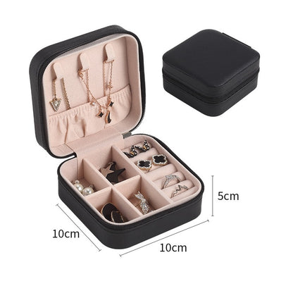 Portable Jewelry Storage Box Travel Organizer Jewelry Case Leather Storage Earrings Necklace Ring Jewelry Organizer Display - StorageandmoreStorage