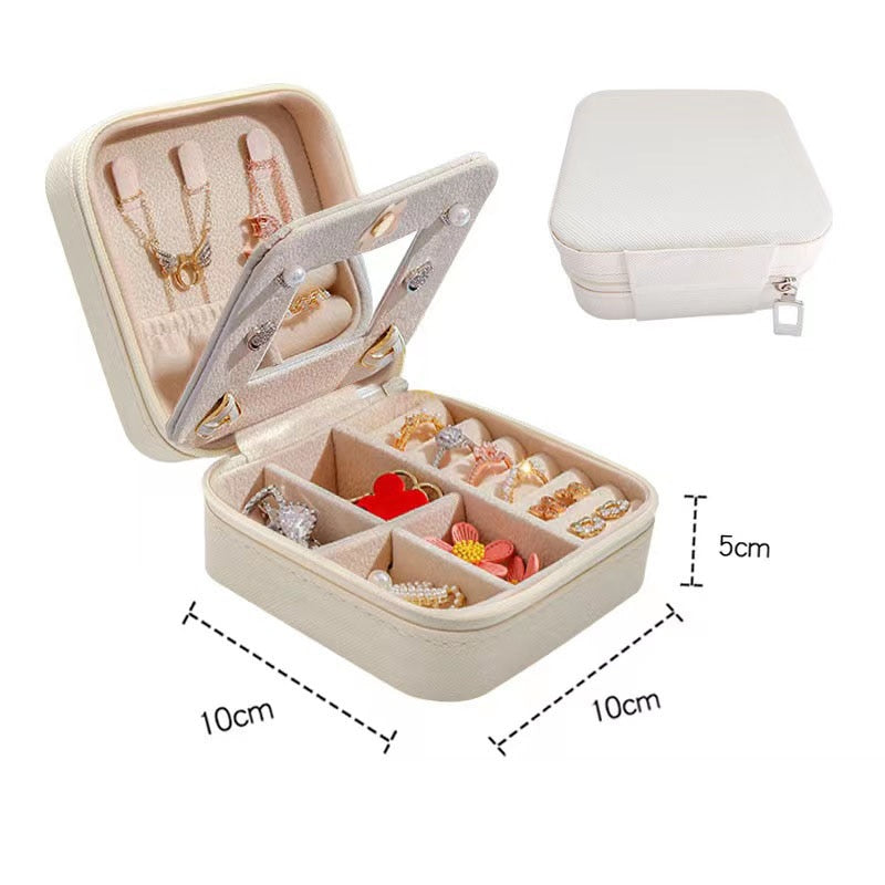 Portable Jewelry Storage Box Travel Organizer Jewelry Case Leather Storage Earrings Necklace Ring Jewelry Organizer Display - StorageandmoreStorage