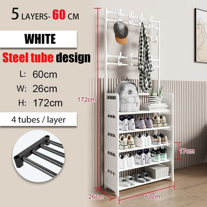 Entryway Coat Rack, Shoe Rack,Shelving Organizer, Storage Shelves With 8 Hooks Multifunctional Hallway Organizer Hanging Storage - StorageandmoreStorage