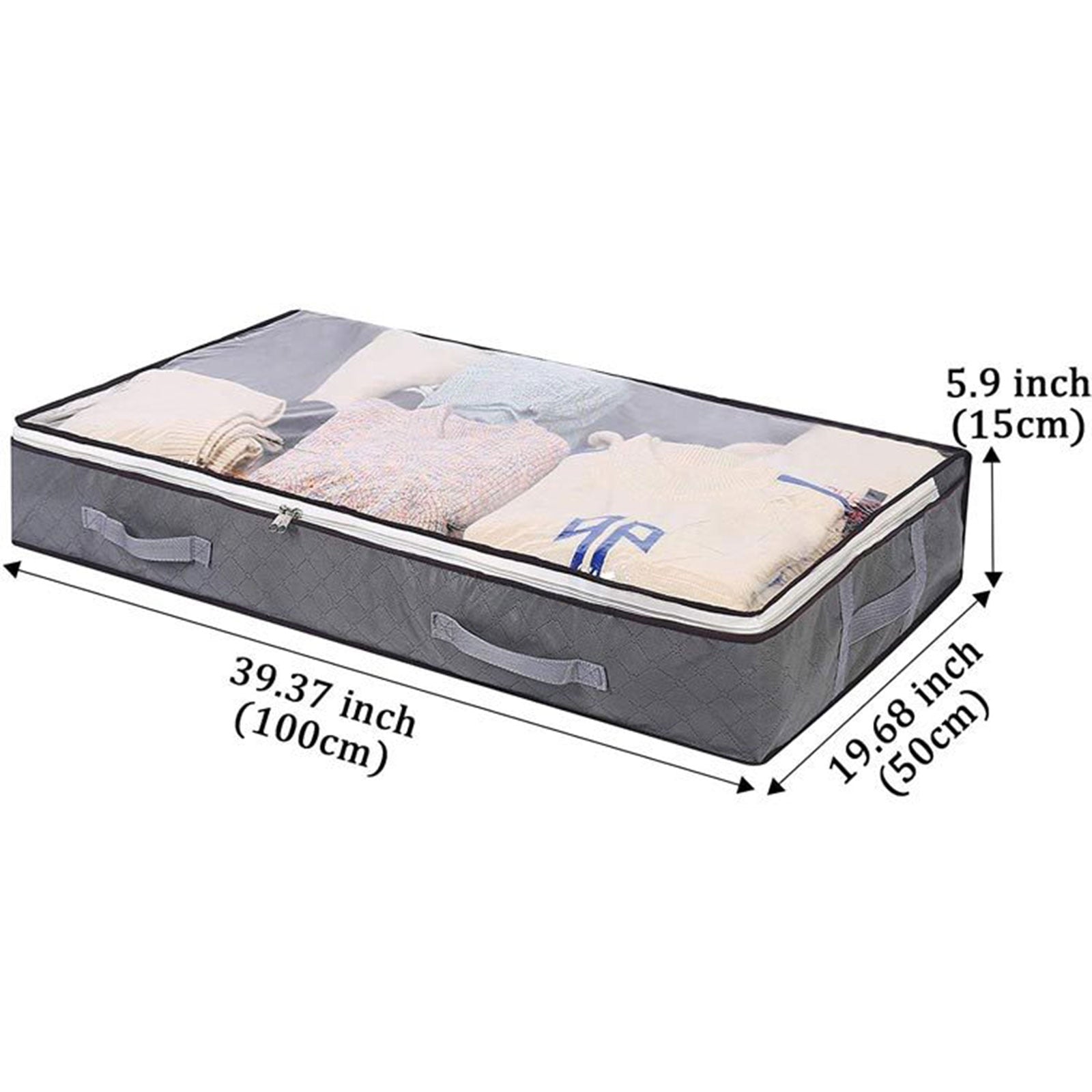 Under Bed Storage Organizer Bag Sturdy Structure Large Capacity Underbed Bag Reinforced Handle Clear Window Store for Clothing - StorageandmoreStorage