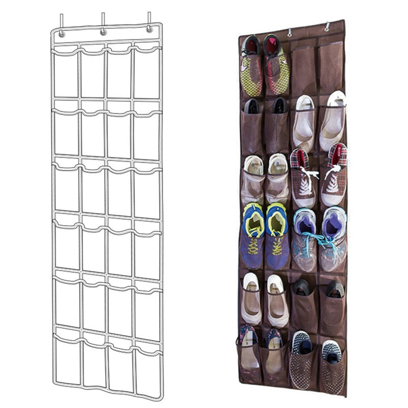 24 Pockets Shoe Hanger Door Hanging Storage Space Organizer Rack Wall Storage Bag Closet Holder - StorageandmoreStorage